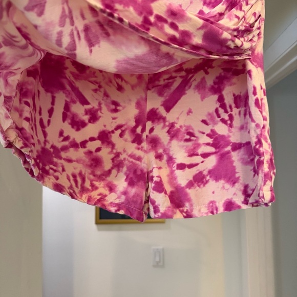 Zara Linen Blend Pink Tie Dye Wrap Skort Sz Small Beachy Boho Festival Hippie - Picture 5 of 9